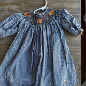 Halloween Smocked Dress with Pumpkin Embroidery